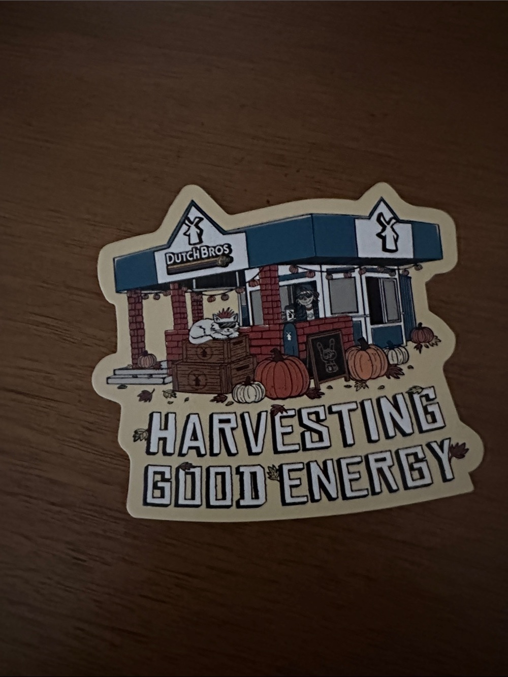 Dutch Bros Harvesting Good Energy Sticker - Cream, Blue, Orange